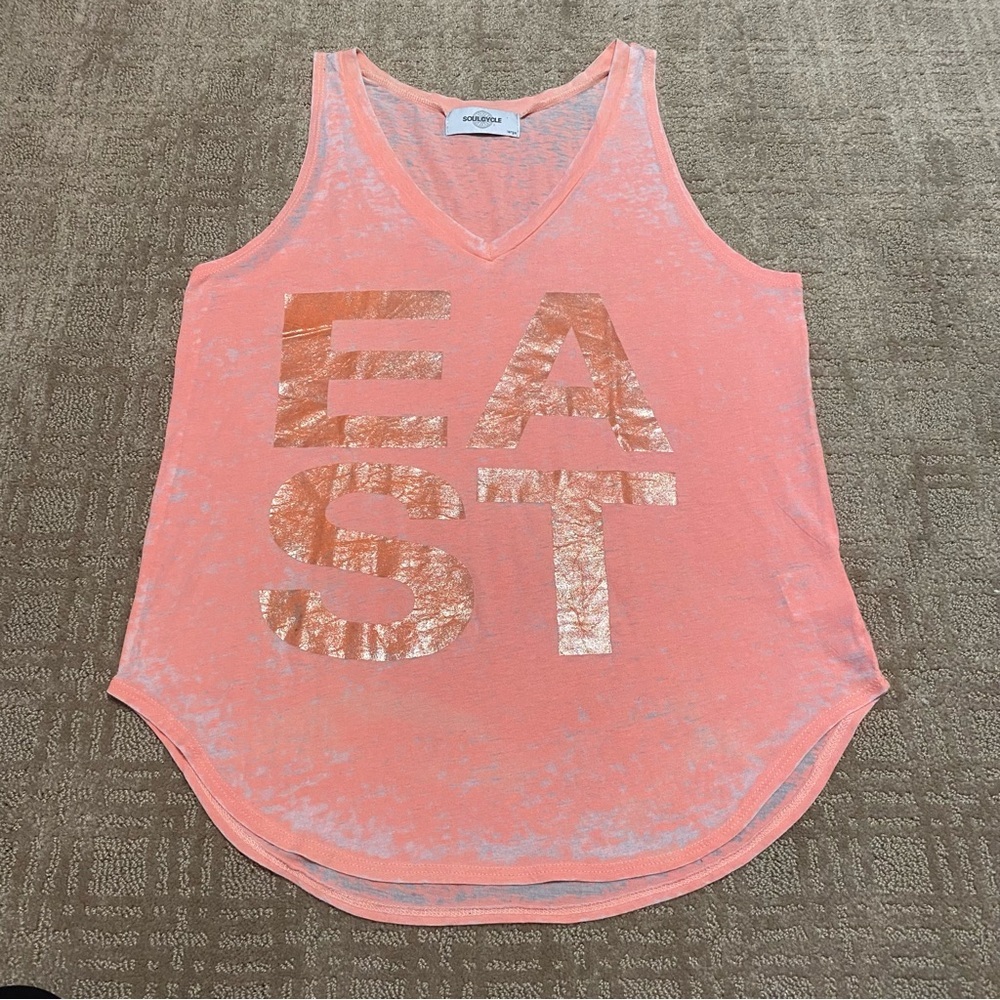 {SoulCycle} East V-Neck Athletic Tank Top | Neon/Metallic ~ Size Large